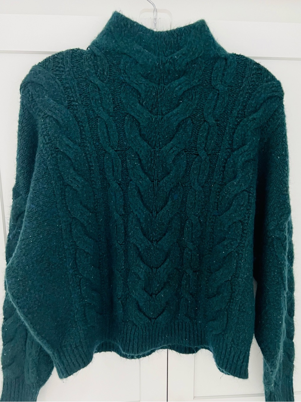 POINT SUR J CREW Cable Knit Mock Neck Sweater Pullover Green Deep Teal Sz Small